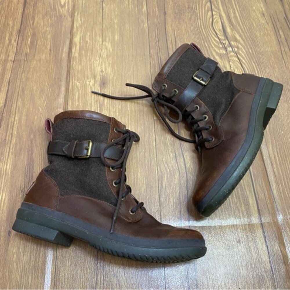 UGG Kesey Waterproof Brown Leather Lace Up Winter Boots Women Size 7.5